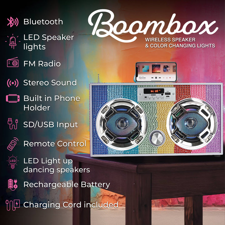 Rainbow Bling Wireless Boombox with FM Radio
