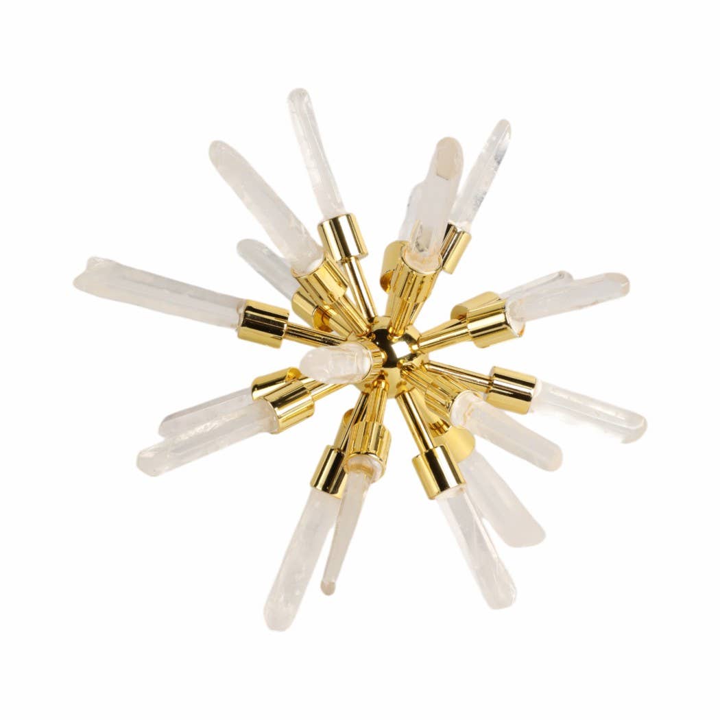 Metal Glass Small Crystal Starburst Statuary - Gold, 8 in.