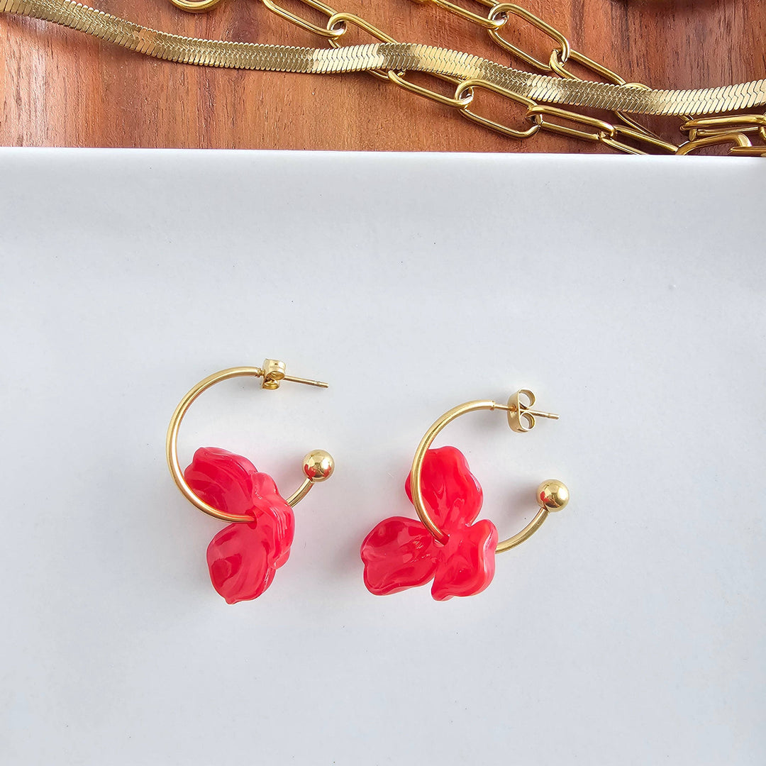 Magnolia Hoop Earrings - Poppy Red