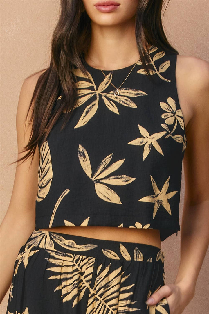 Tropical Leaf Tie Back Tank Top