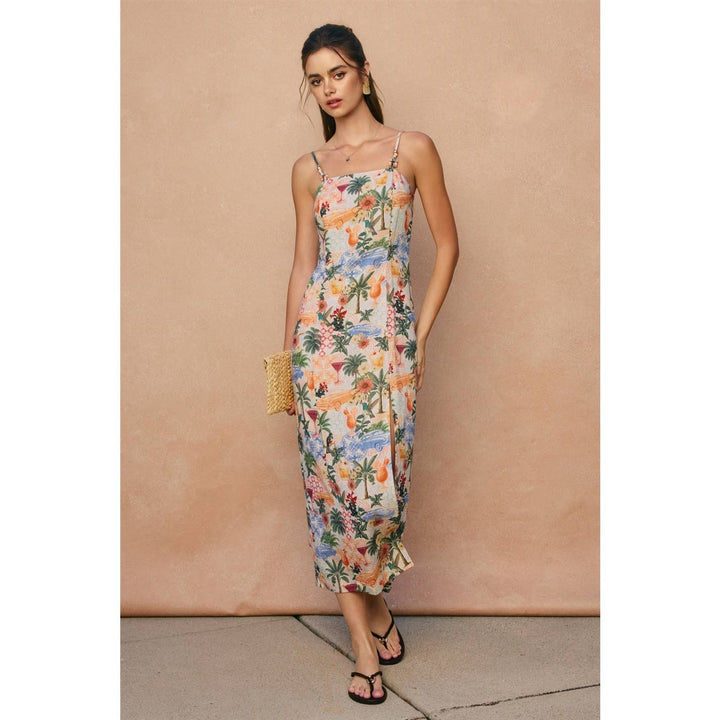 Cabana Crush Linen Front Slit Midi Dress