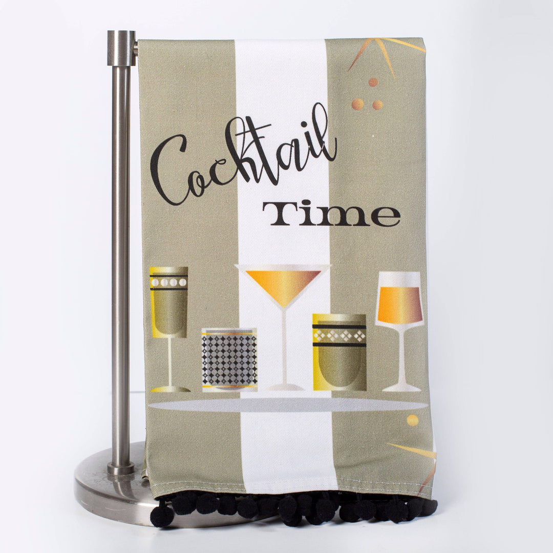 Cocktail Time Retro Bar Towel with Trim