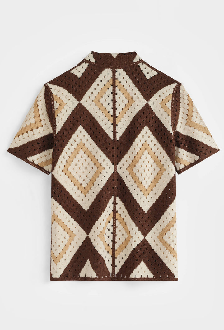 Geometric Open Knit Shirt Brown
