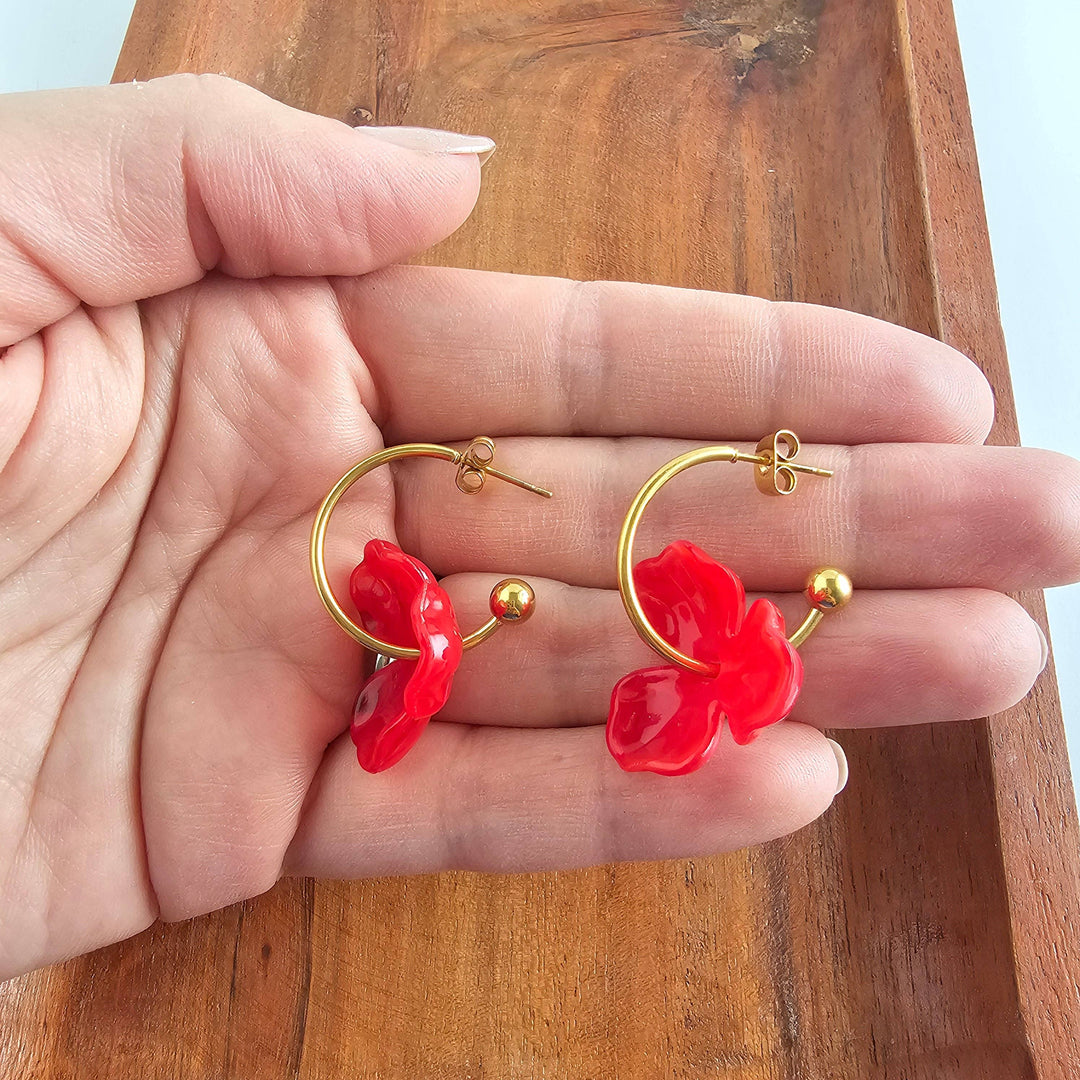 Magnolia Hoop Earrings - Poppy Red