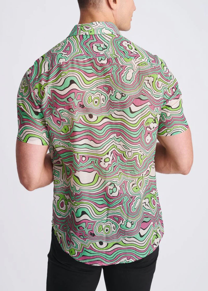 Bud/Blush Swirls Printed Lightweight Cotton/Silk Short Sleeve Shirt PM-46044