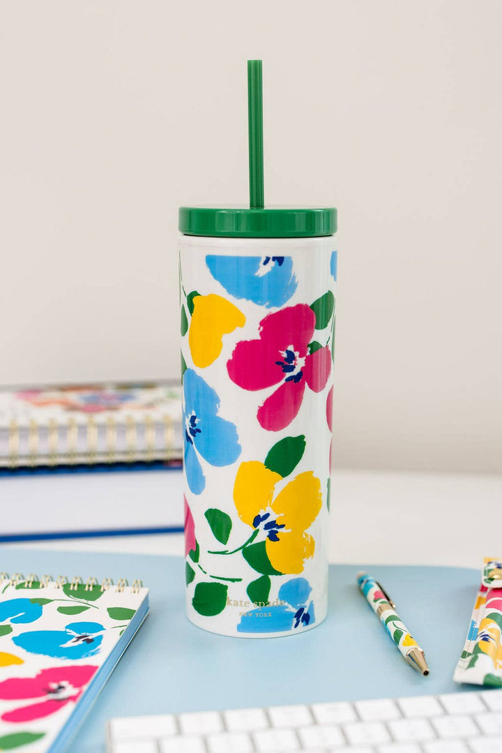 Kate Spade Acrylic Tumbler with Straw, Painterly Bouquet