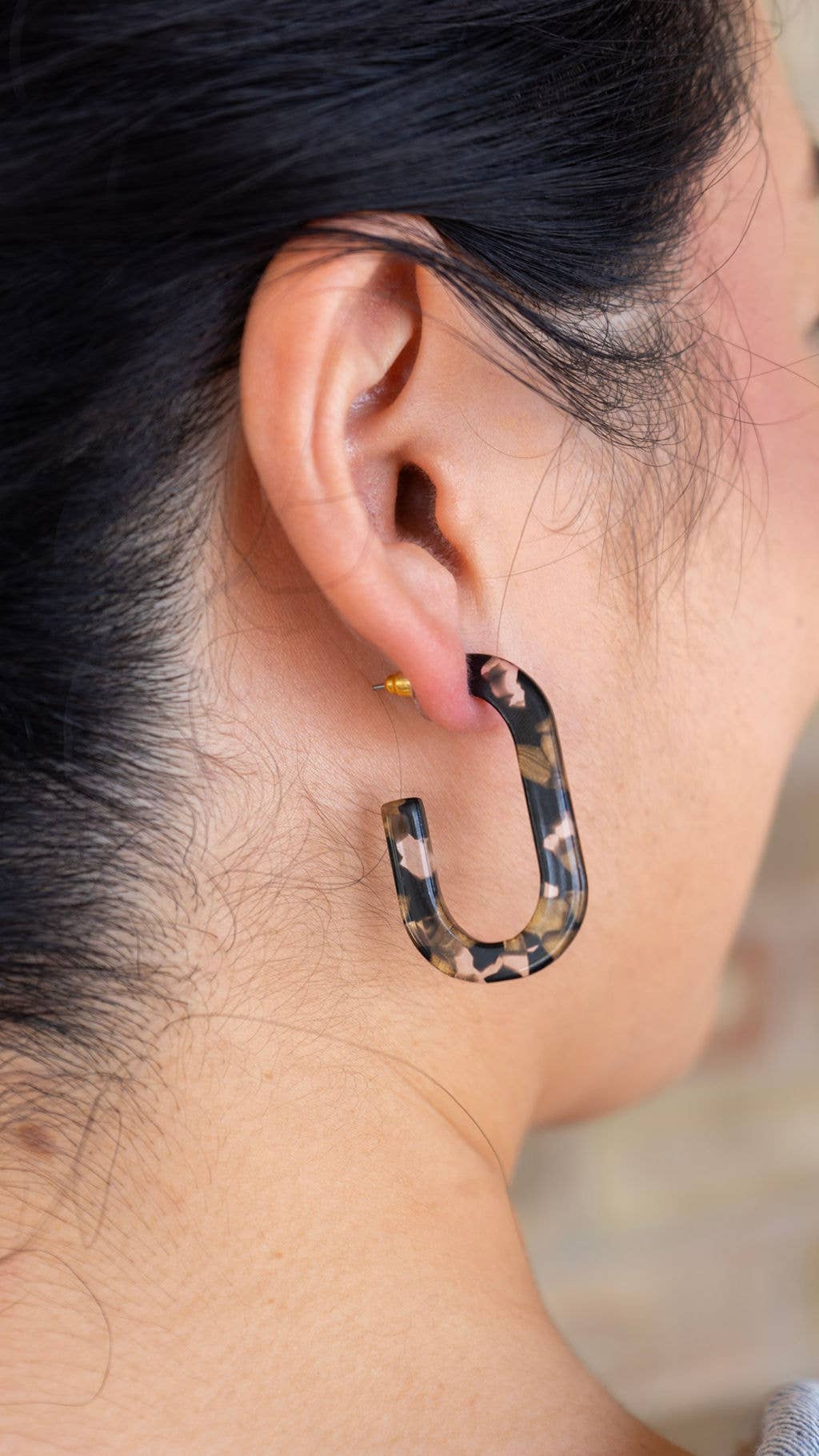Jenna Hoop Earrings - Black & Bronze