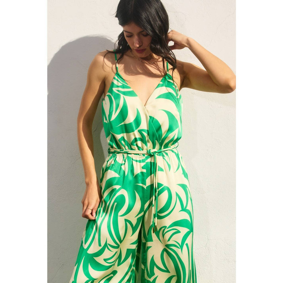Lucky Girl Surplice Double Corded Belt Jumpsuit