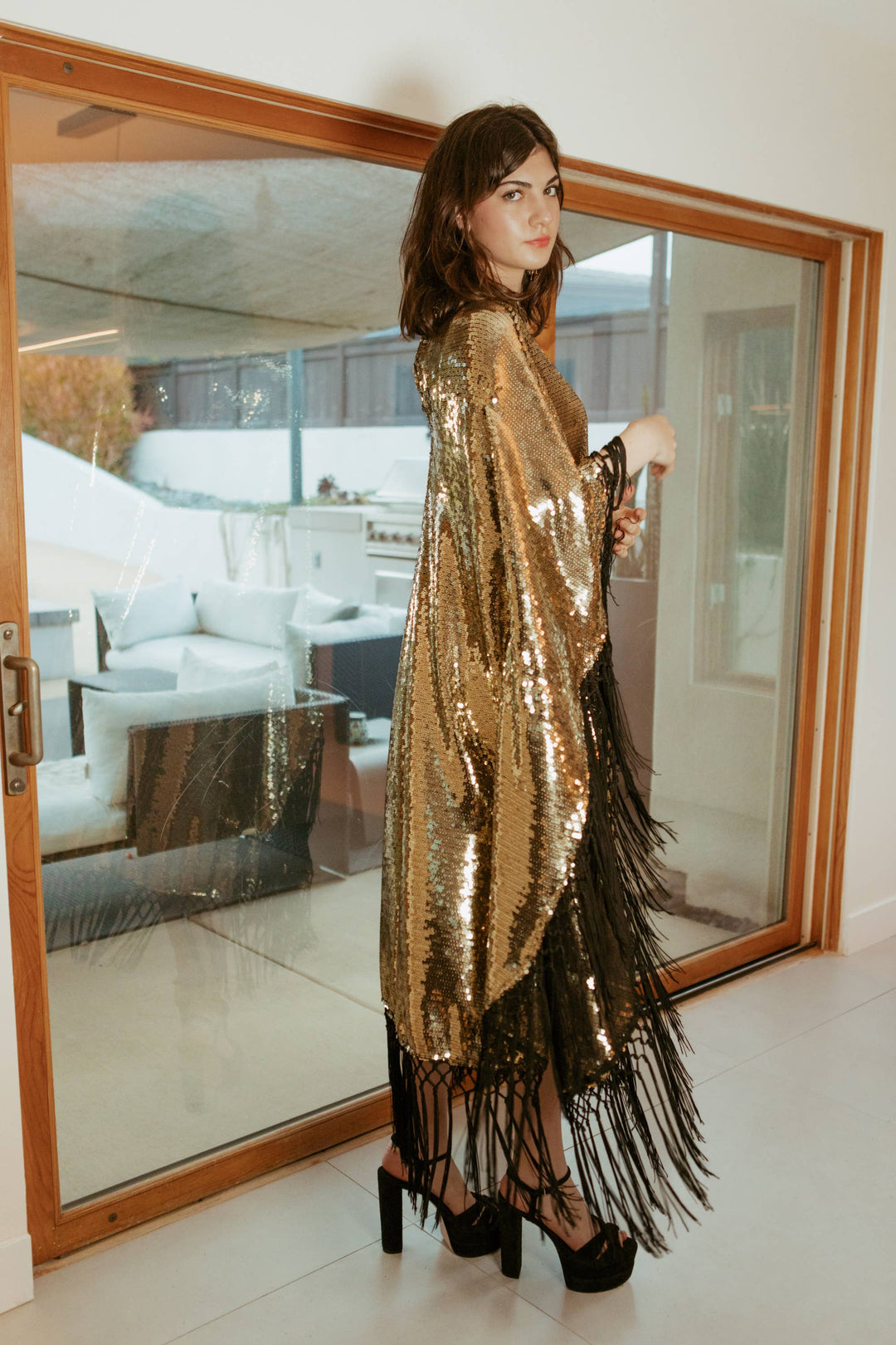 Midnight Cabaret Mock Neck Caftan with Slip