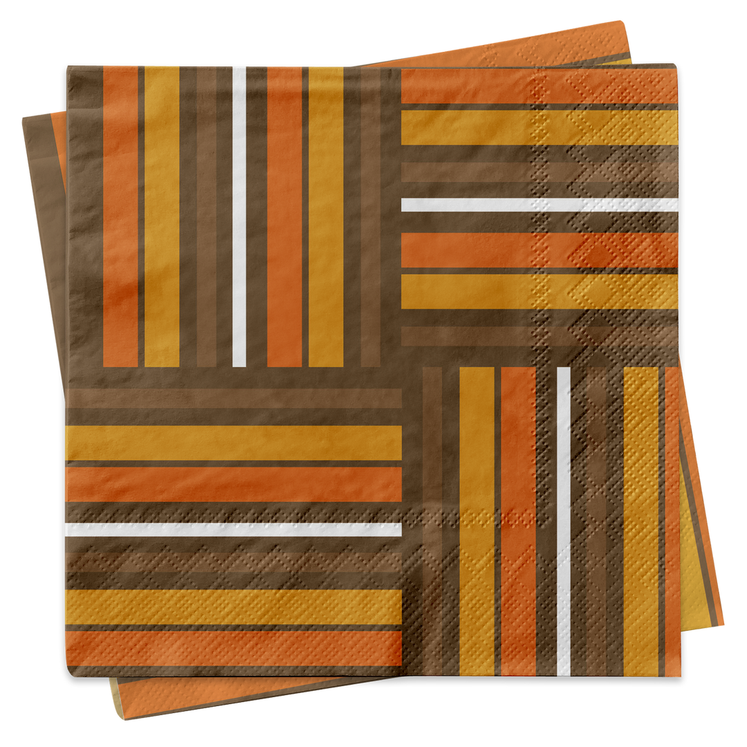 Orange and Brown Squares Retro Cocktail Beverage Napkin