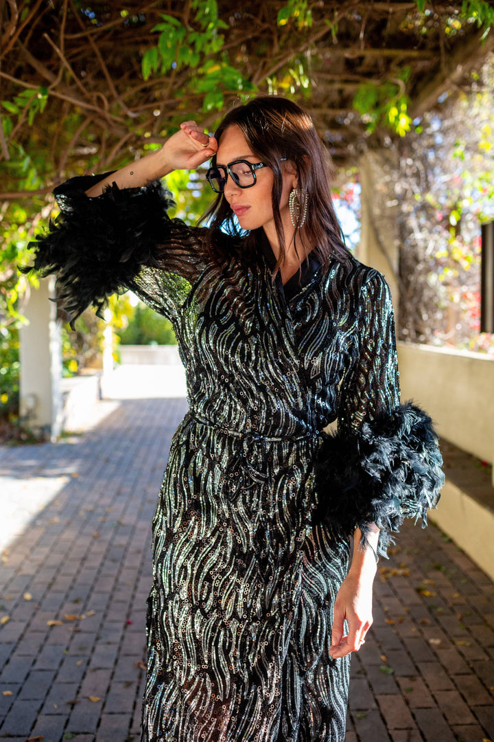 Marlene Wrap Dress in Champagne Noir