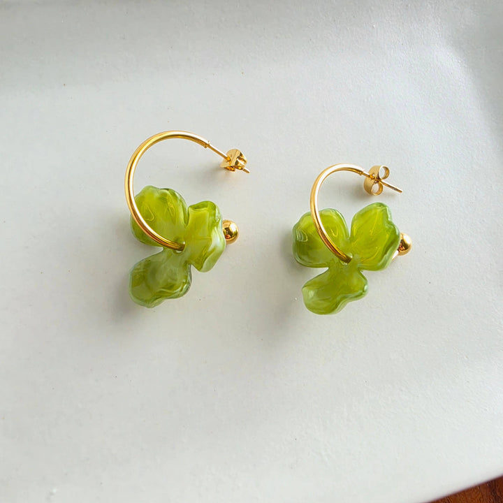 Magnolia Hoop Earrings - Olive Green