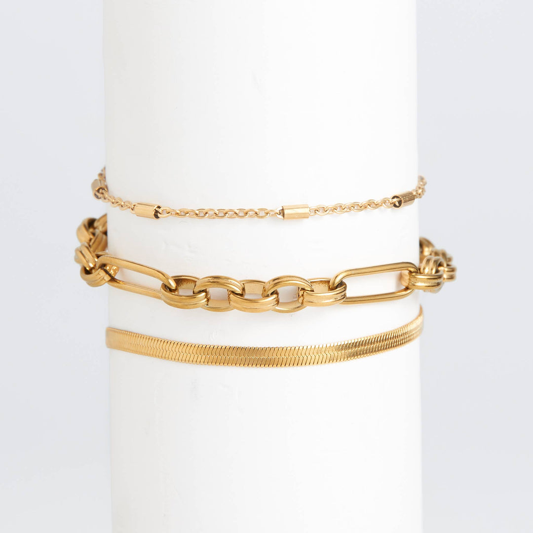 Waterproof Bracelets Narelle Snake Chain Trio Set Yellow Gold