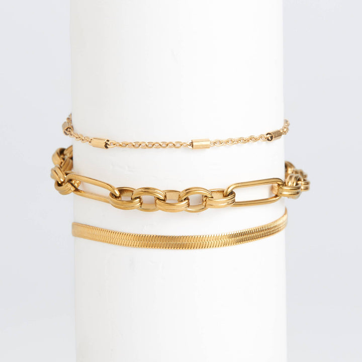 Waterproof Bracelets Narelle Snake Chain Trio Set Yellow Gold