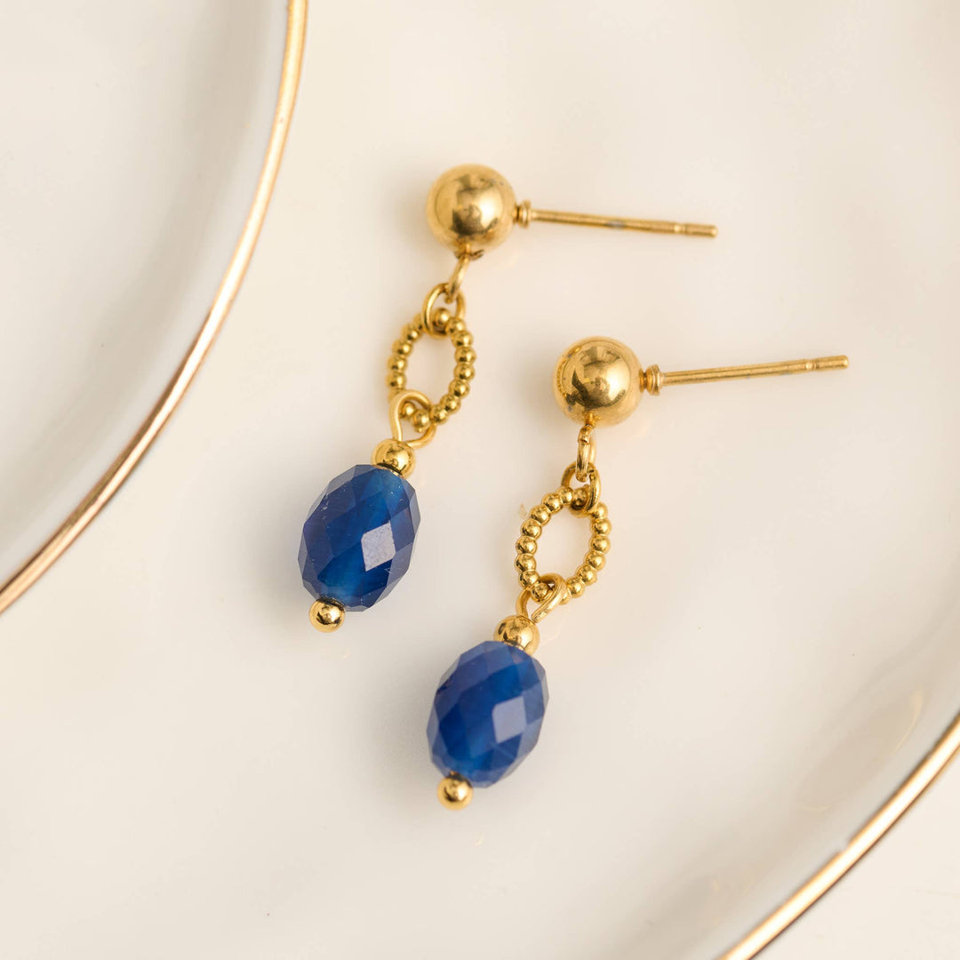 Waterproof Earrings Faceted Lapis Narelle Drop Gold