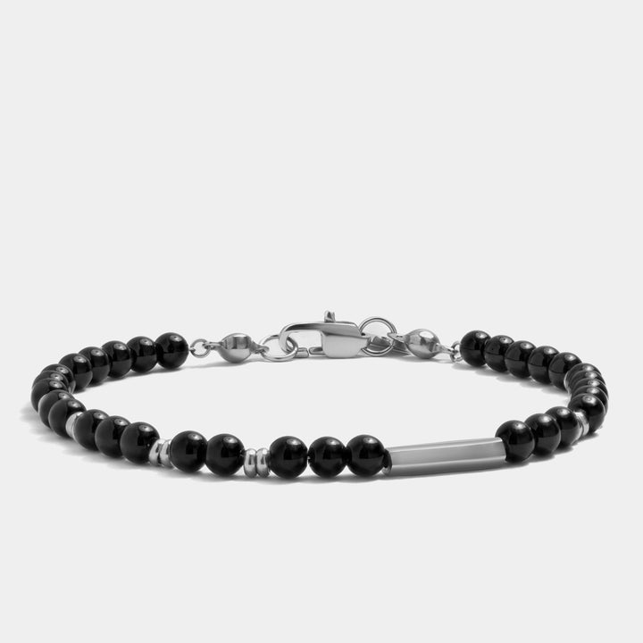 Onyx Beaded Bracelet With Stainless Steel Accents