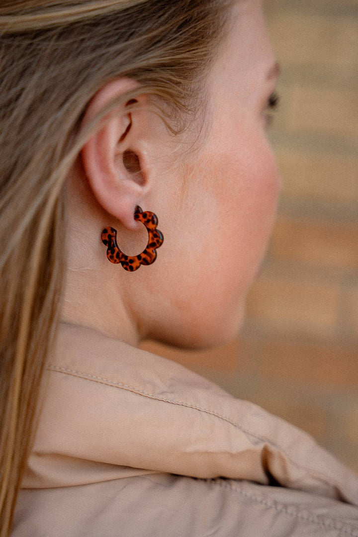Flora Mini Hoop Earrings - Amber Dot
