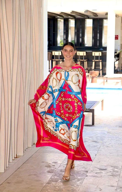 Belted Elegance Pink Full Length Caftan
