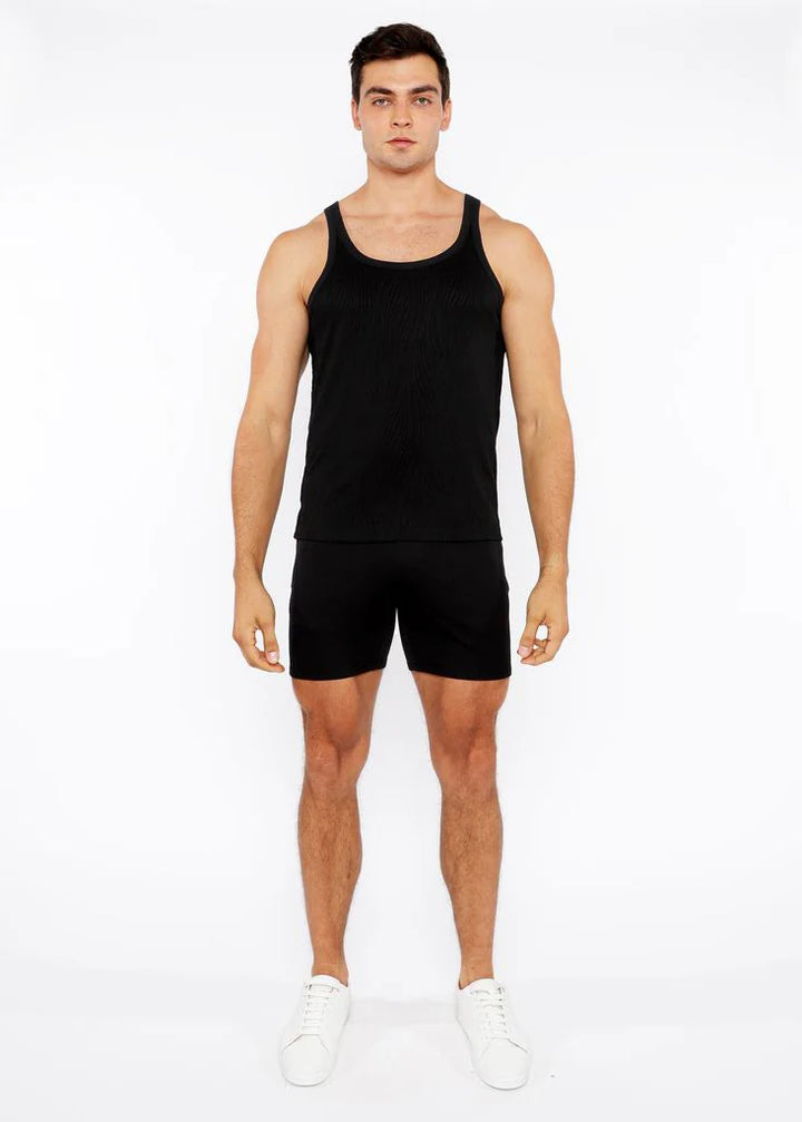 Black Veins Stretch Textured Knit Tank Top St-11128