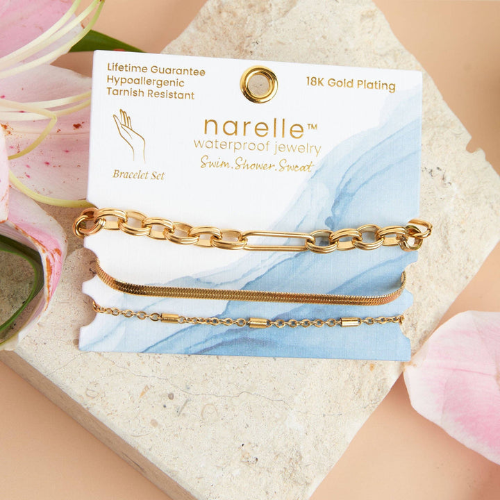 Waterproof Bracelets Narelle Snake Chain Trio Set Yellow Gold