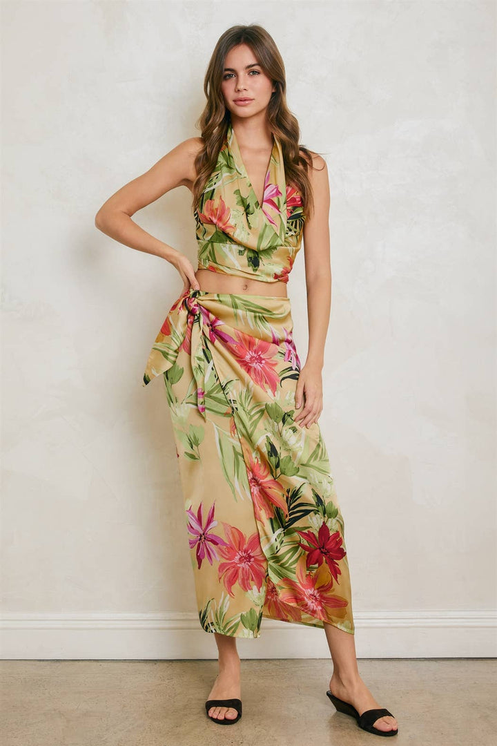 Tropical Floral Sarong Wrap Skirt