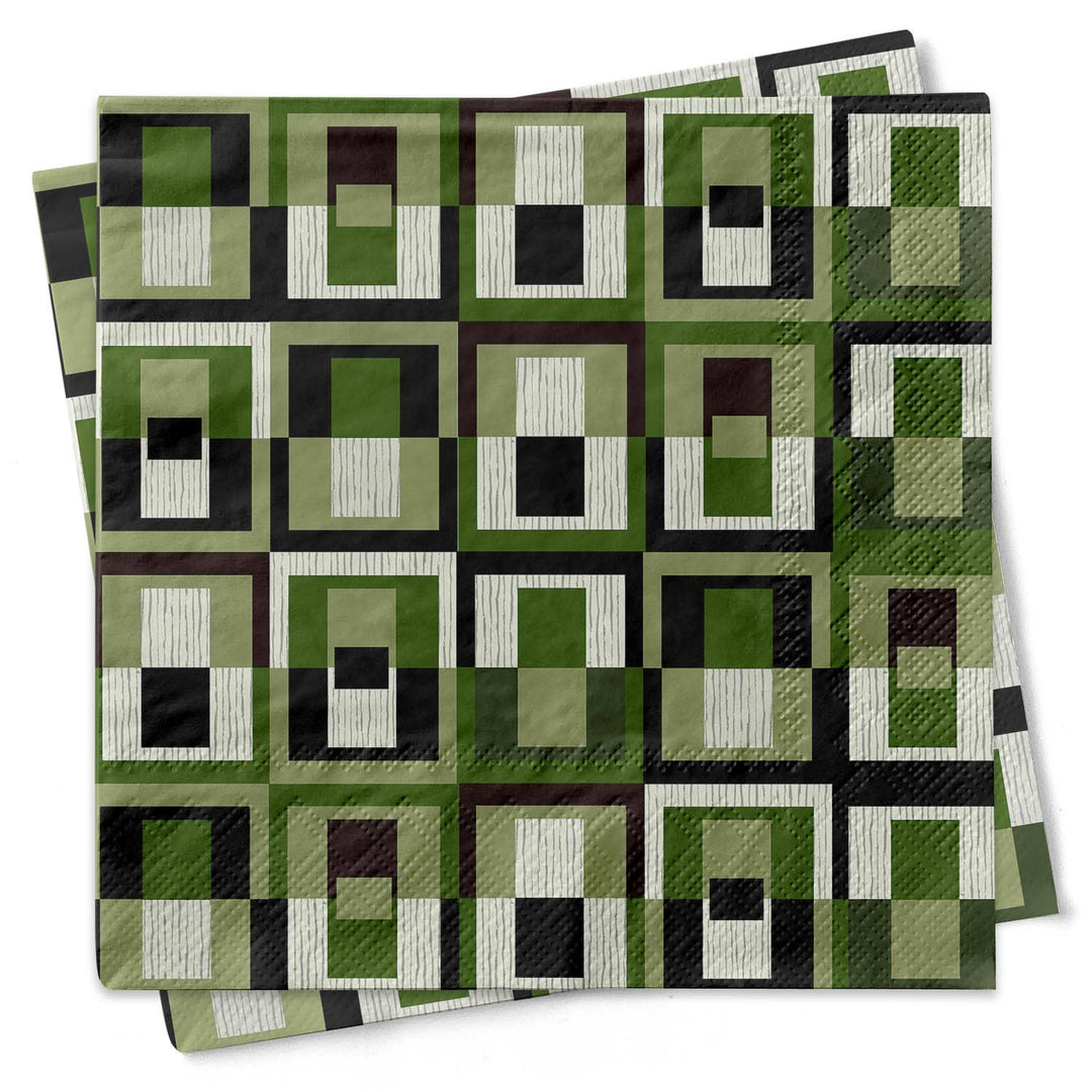 Green Square Mid century Holiday Cocktail Beverage Napkin