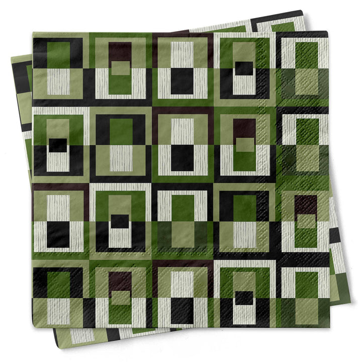 Green Square Mid century Holiday Cocktail Beverage Napkin