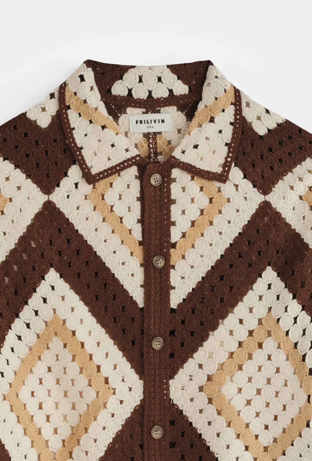 Geometric Open Knit Shirt Brown