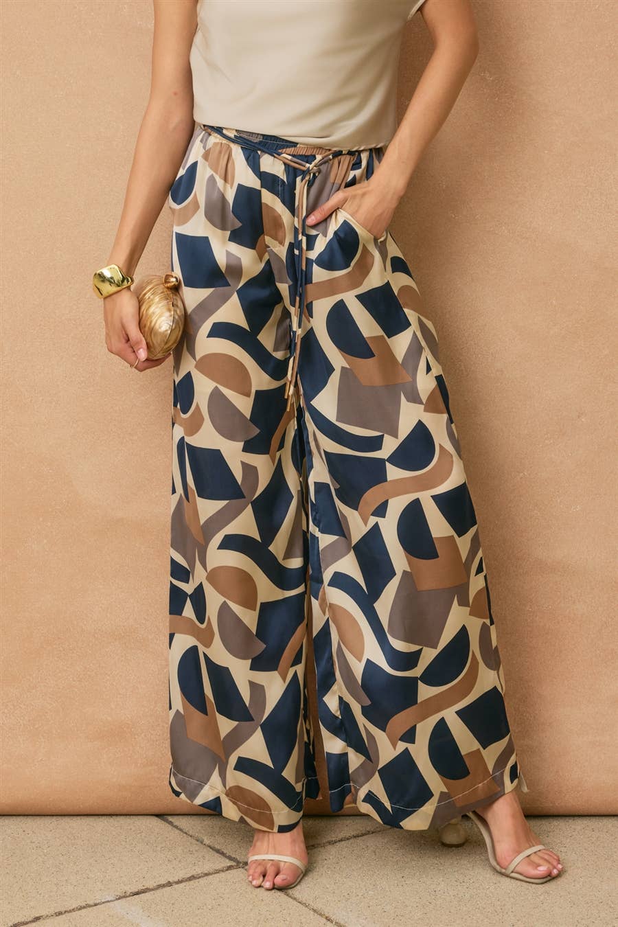 Geometric Looped Belt Pants