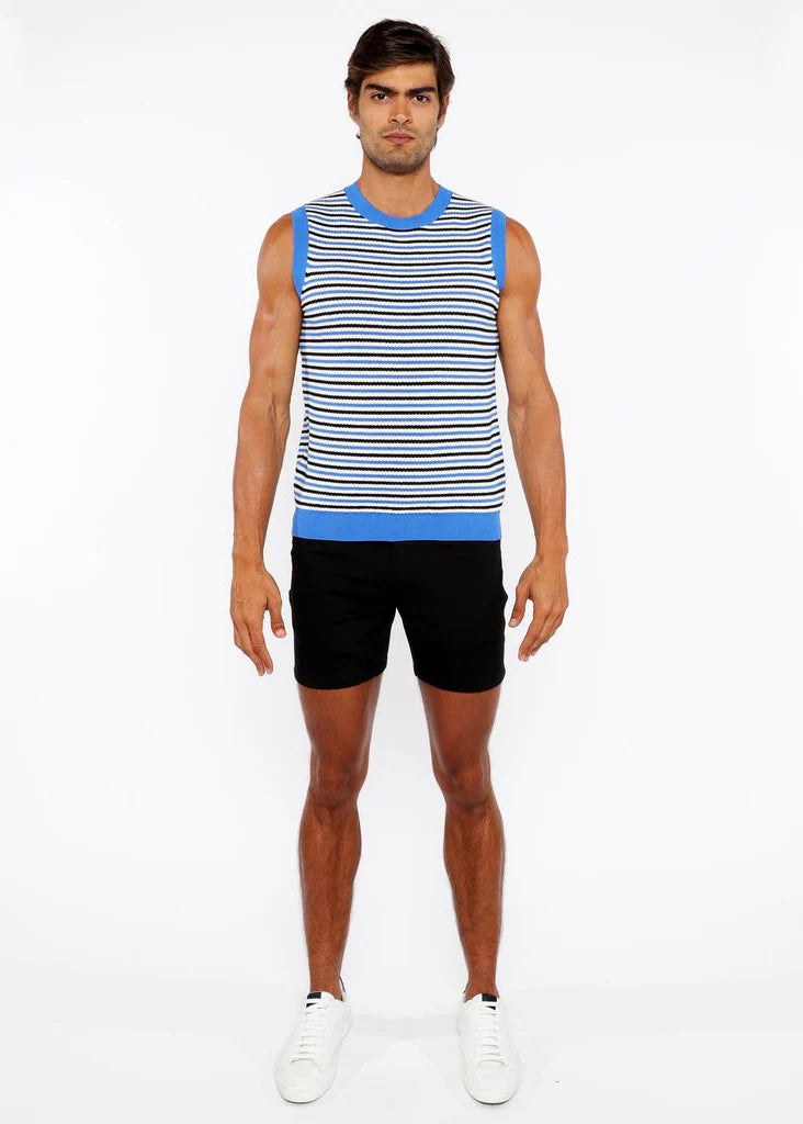 Azure/Midnight Stripe Open Knit Vest St-24302
