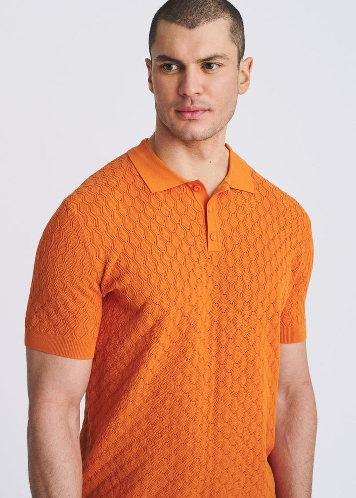 Textured Wave Silk/Tencel 3-Button Polo Shirt