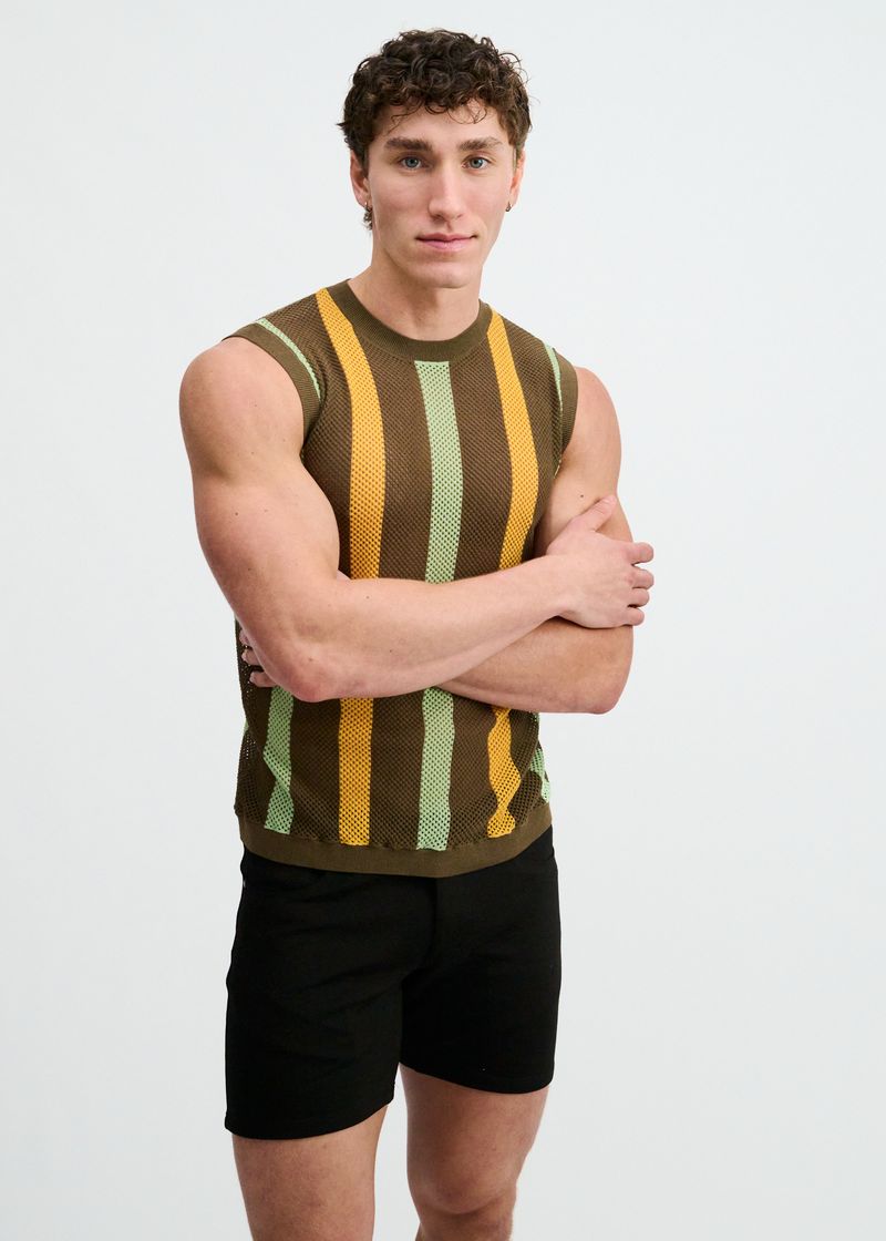 Weed Textured Stripe Open Knit Vest St-24311