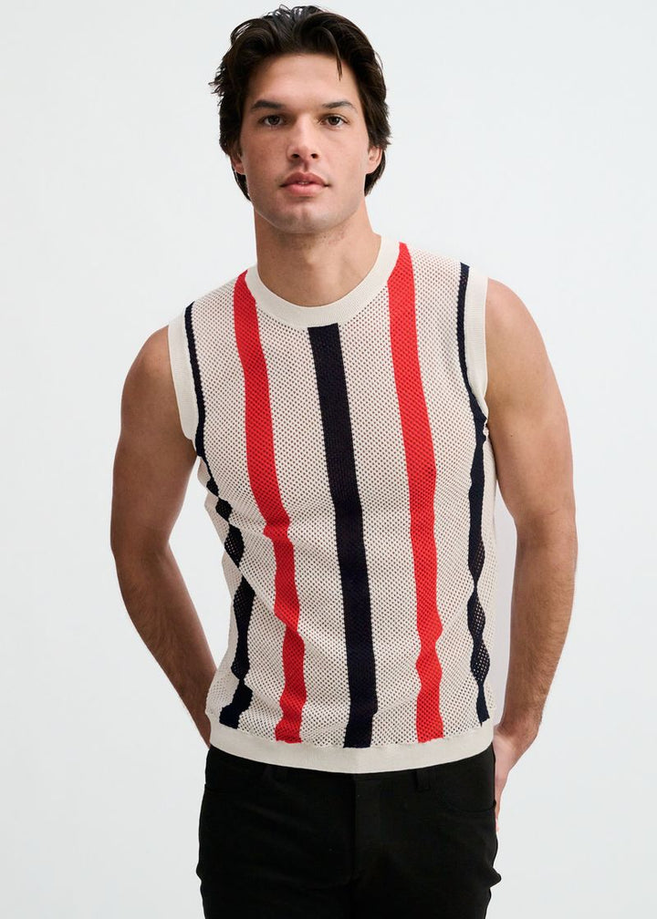 Off White Textured Stripe Open Knit Vest St-24311