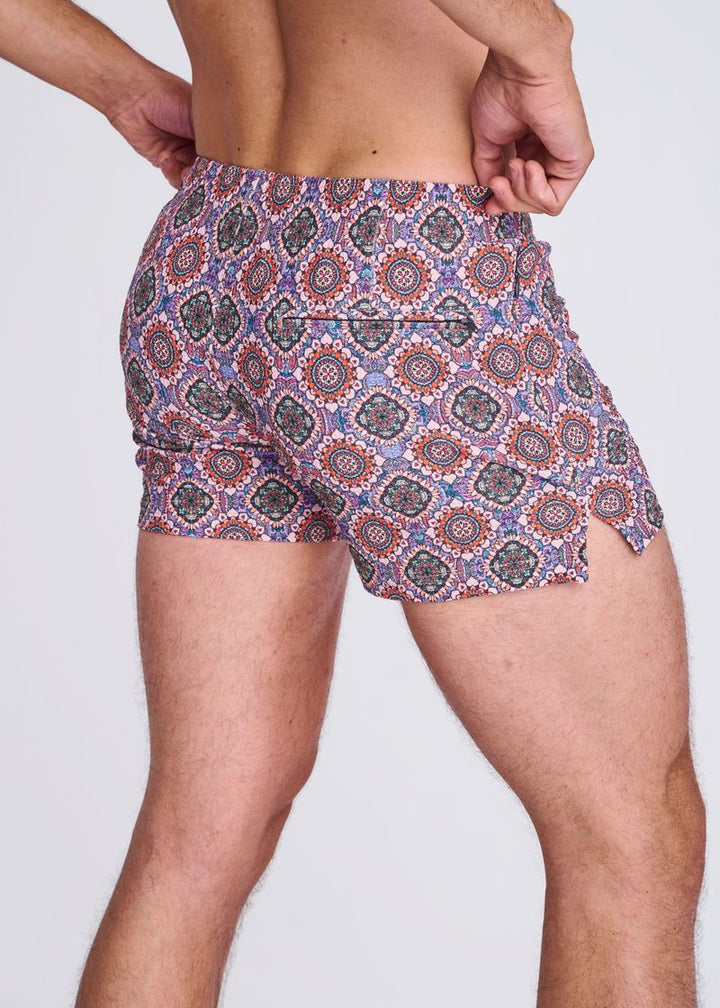 Blush/Coral Medallions Printed Seersucker Swim Shorts W/Mesh Lining PM-6018-53