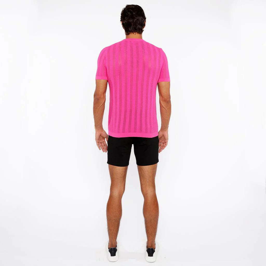 Hot Pink Textured Knitted Crew Tee St-24304