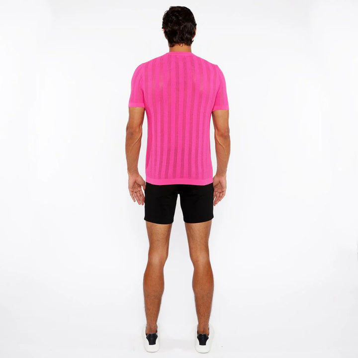 Hot Pink Textured Knitted Crew Tee St-24304
