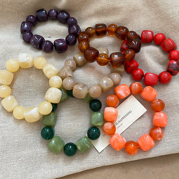 Acrylic Irregular Square Round Beaded Bracelet