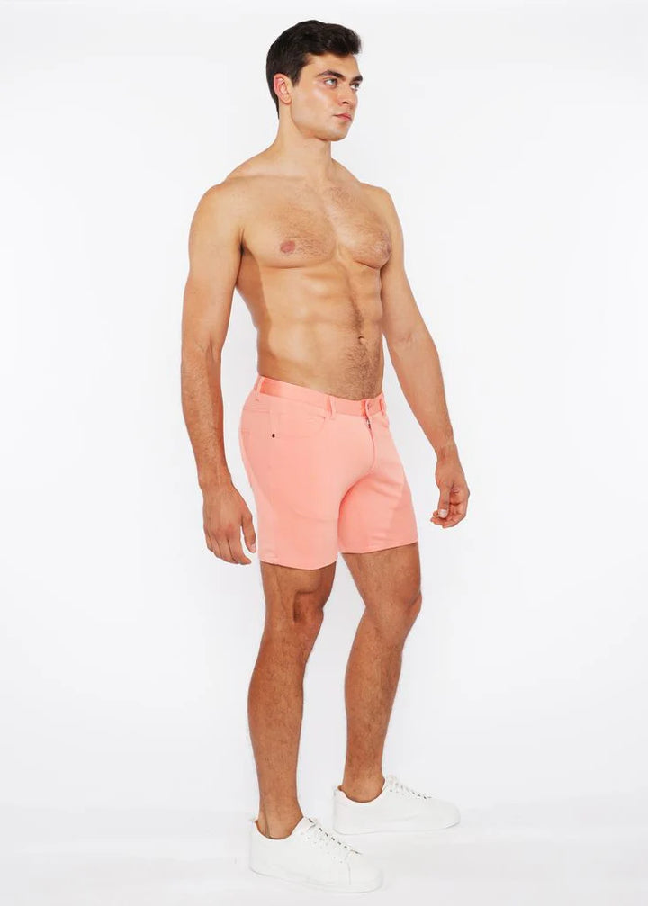 Peach Amber 5" Inseam Solid Stretch Knit Jeans Shorts St-1932