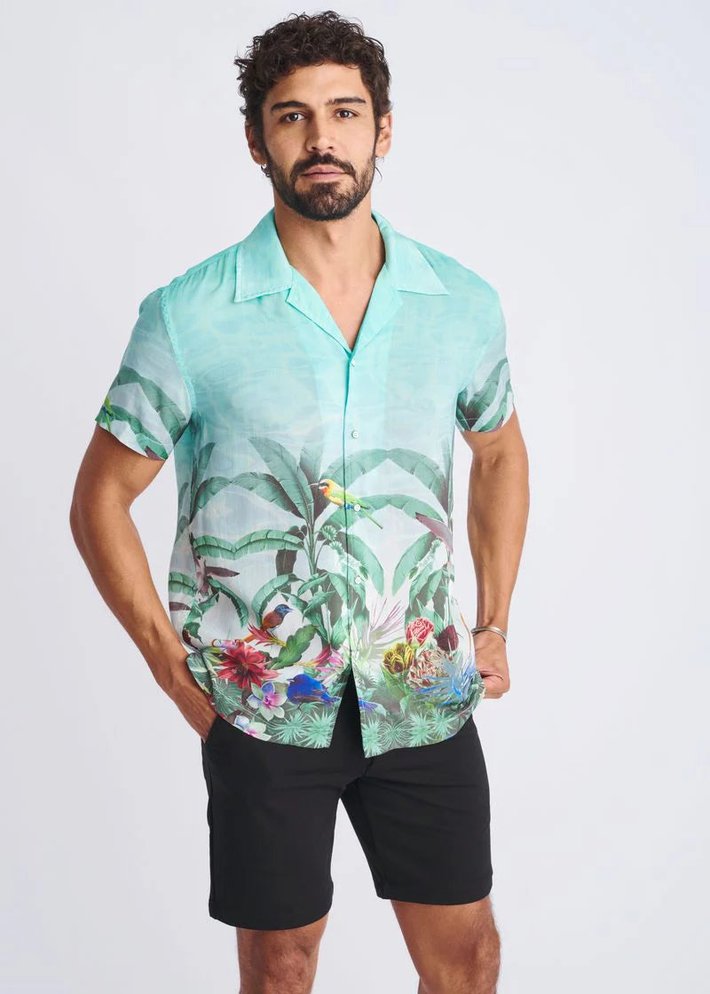 Ocean/Green Tropics Printed Modal Short Sleeve Border Shirt PM-49026