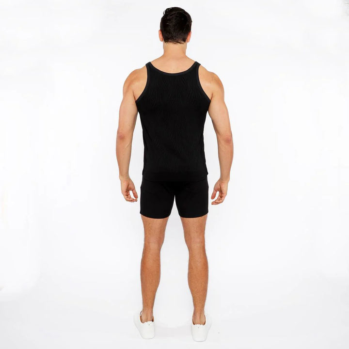 Black Veins Stretch Textured Knit Tank Top St-11128