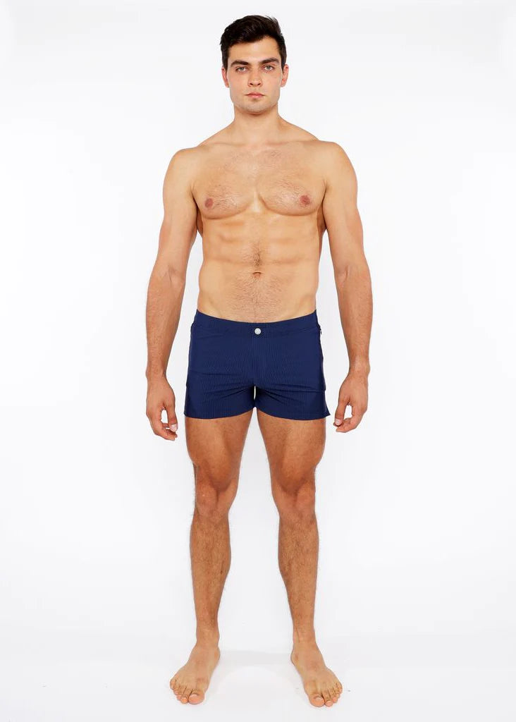 Navy Pinstripe Swim Short W/Mesh Brief Lining St-8024-07