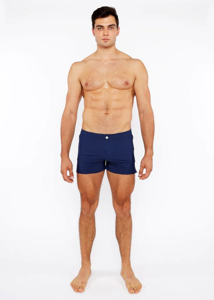 Navy Pinstripe Swim Short W/Mesh Brief Lining St-8024-07