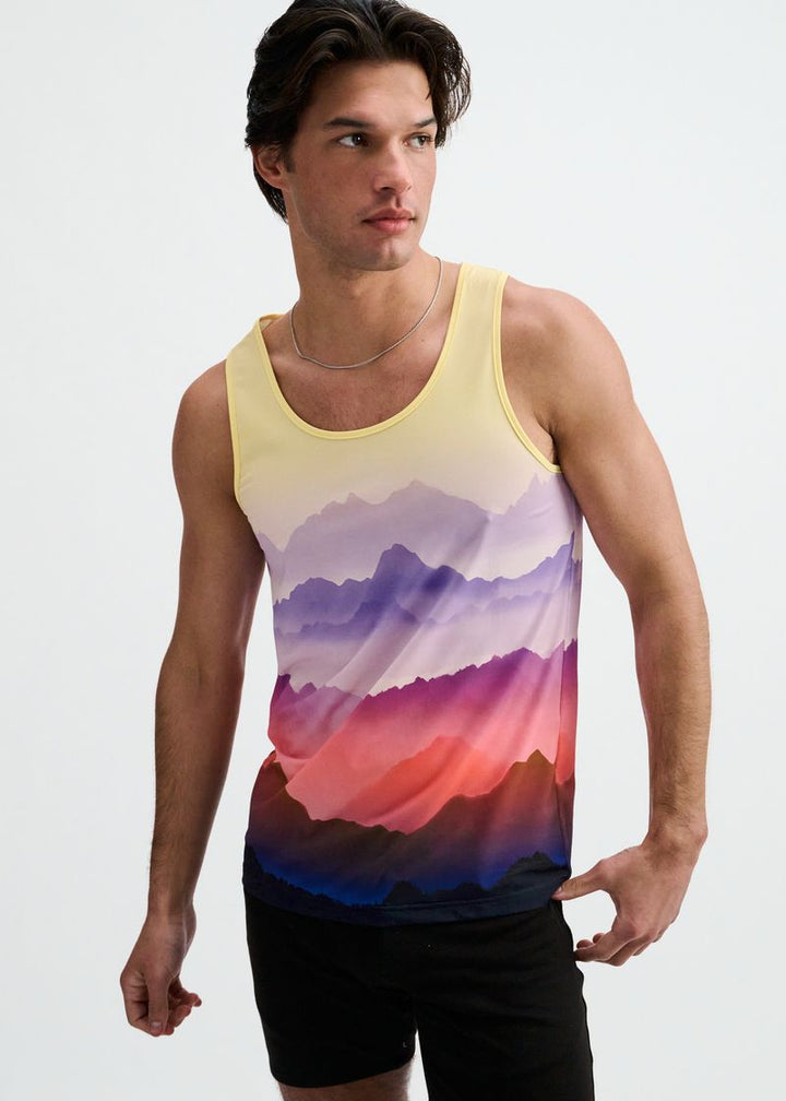 Purple/Gold Landscape Printed Stretch Mesh Tank St-11147
