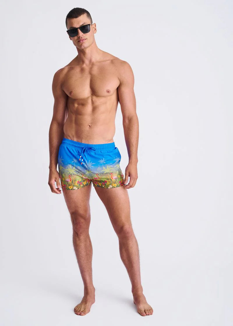 Cobalt/Flamingo Tropics 2.5" Inseam Printed Swim Shorts W/ Mesh Lining PM-6002-68