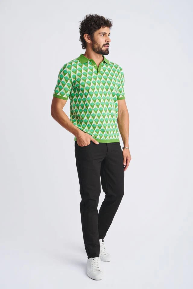 Palm/Pear Pyramids Jacquard Cotton 3-Button Knit Polo PM-16326