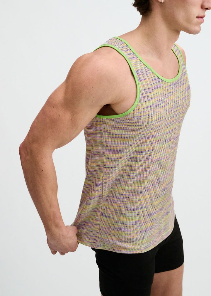 Grass Space Dye Textured Stretch Knit Tank St-11142