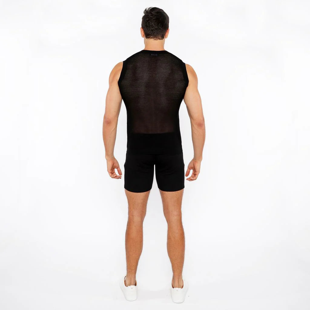 Black Pointelle Tux Open Knit Knitted Vest St-24299