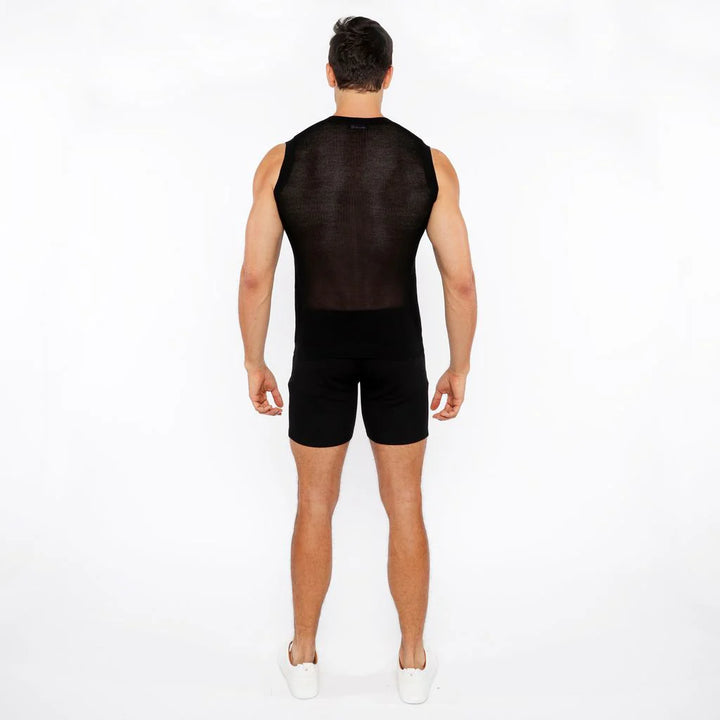 Black Pointelle Tux Open Knit Knitted Vest St-24299
