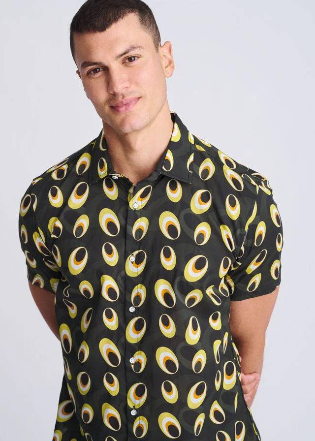 Army/Amber Discs Printed Lightweight Cotton/Tencel Short Sleeve Shirt PM-47052