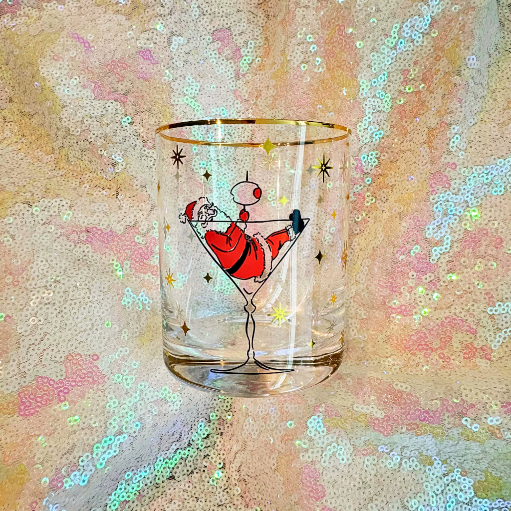 Cocktails with Santa Gold-Rimmed Glass